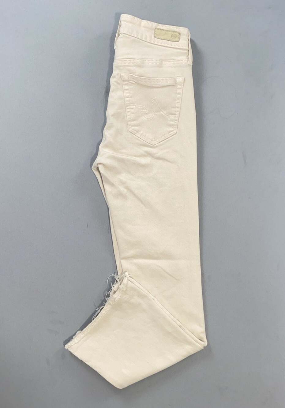 AG The Farrah Boot Crop High Rise Fray Stretch Jeans. Ivory, Women's 24. GUC!